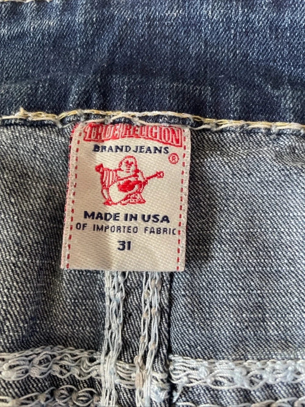 True Religion Indigo Denim Jeans with Contrast Stitching super Ricky T size 31